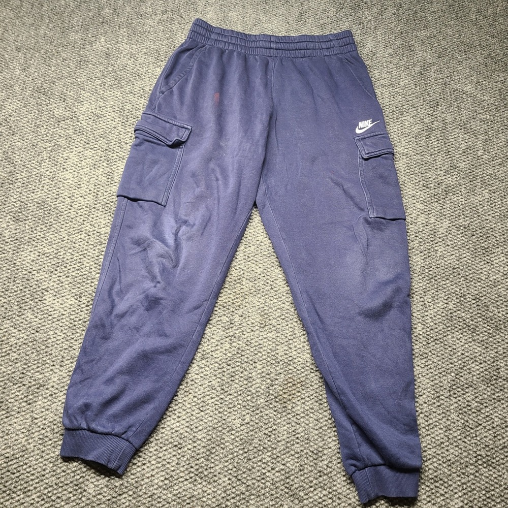 Nike Mens Cargo Sweatpants XL Navy Blue Fleece Joggers Stained